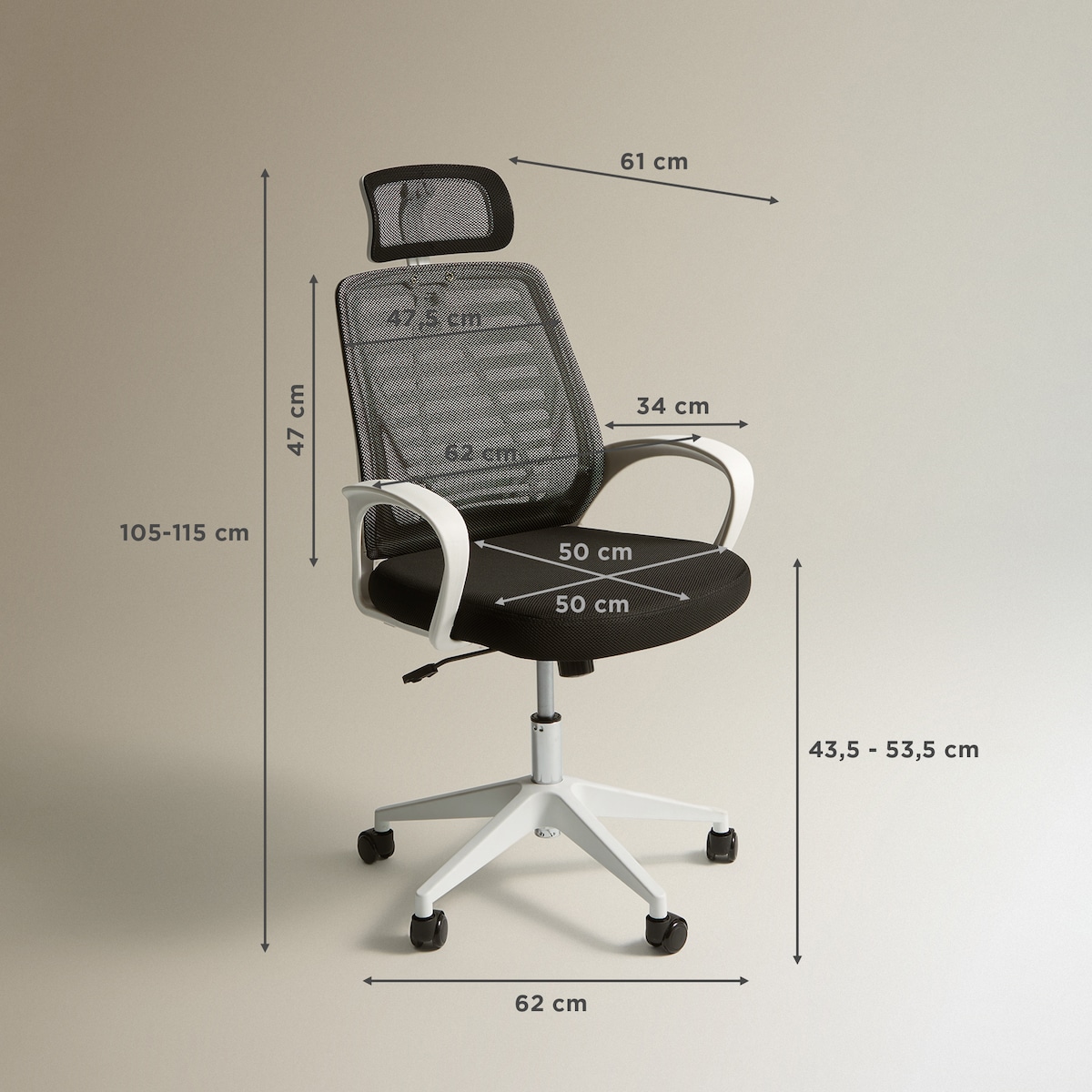 Silla de escritorio Coímbra Basics El Corte Inglés Blanco / Negro-8