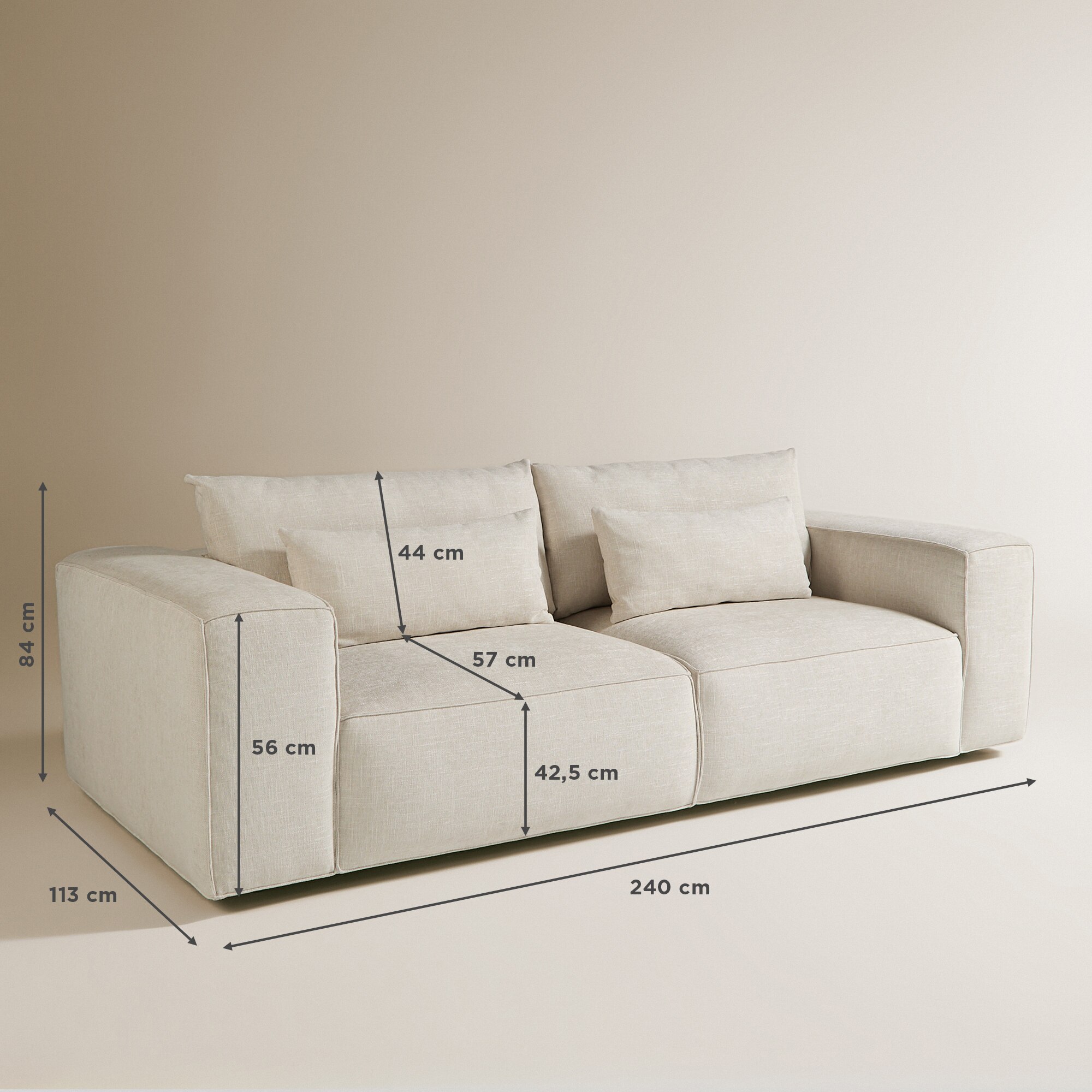 Sofá de 3 plazas con 2 asientos con respaldos elevables Aveiro El Corte Inglés - Beige Beige-8