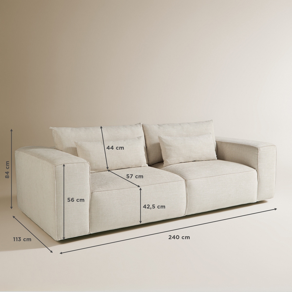Sofá de 3 plazas con 2 asientos con respaldos elevables Aveiro El Corte Inglés Beige-8