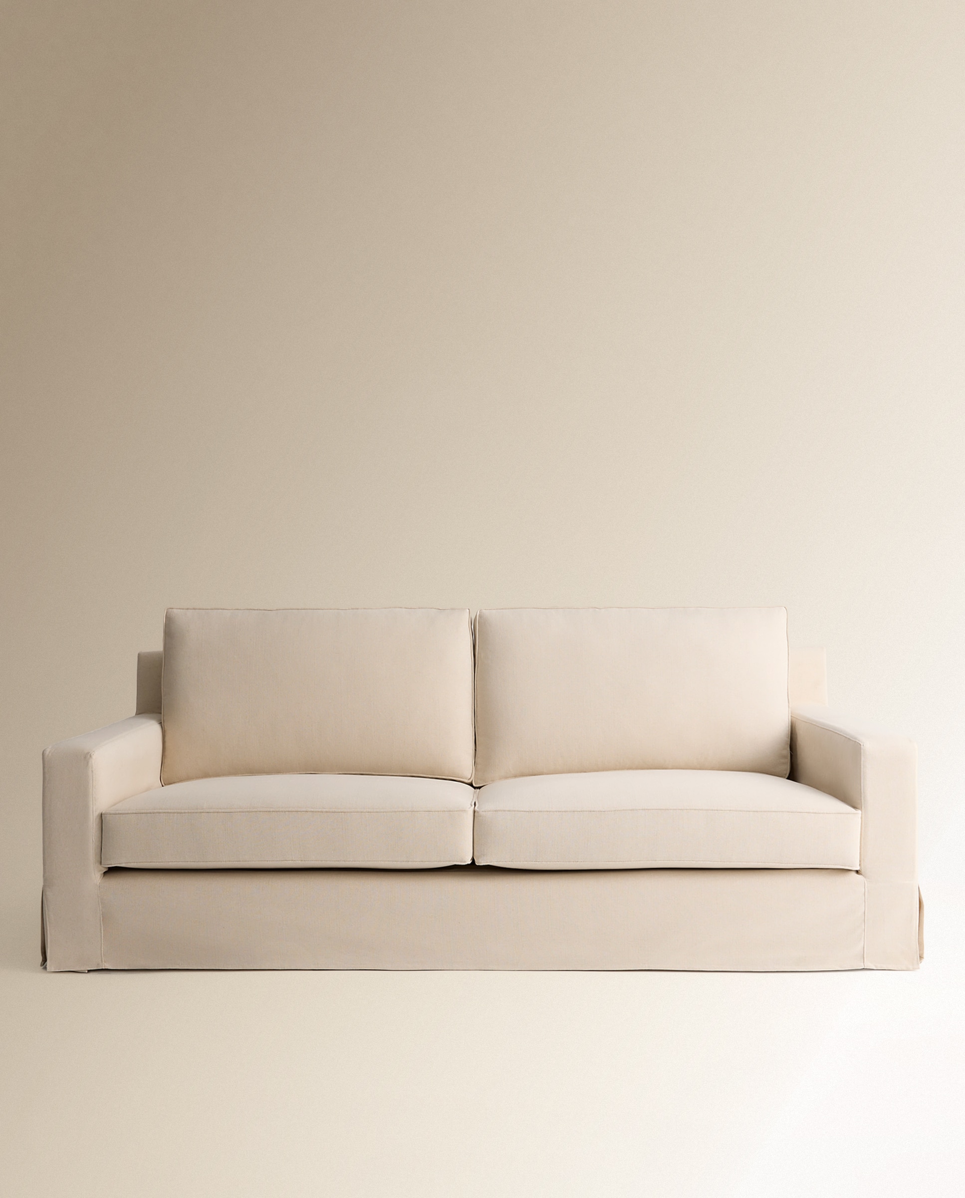 Sofá de 3 Lugares Desembainhável de Algodão e Linho Como Branco-2