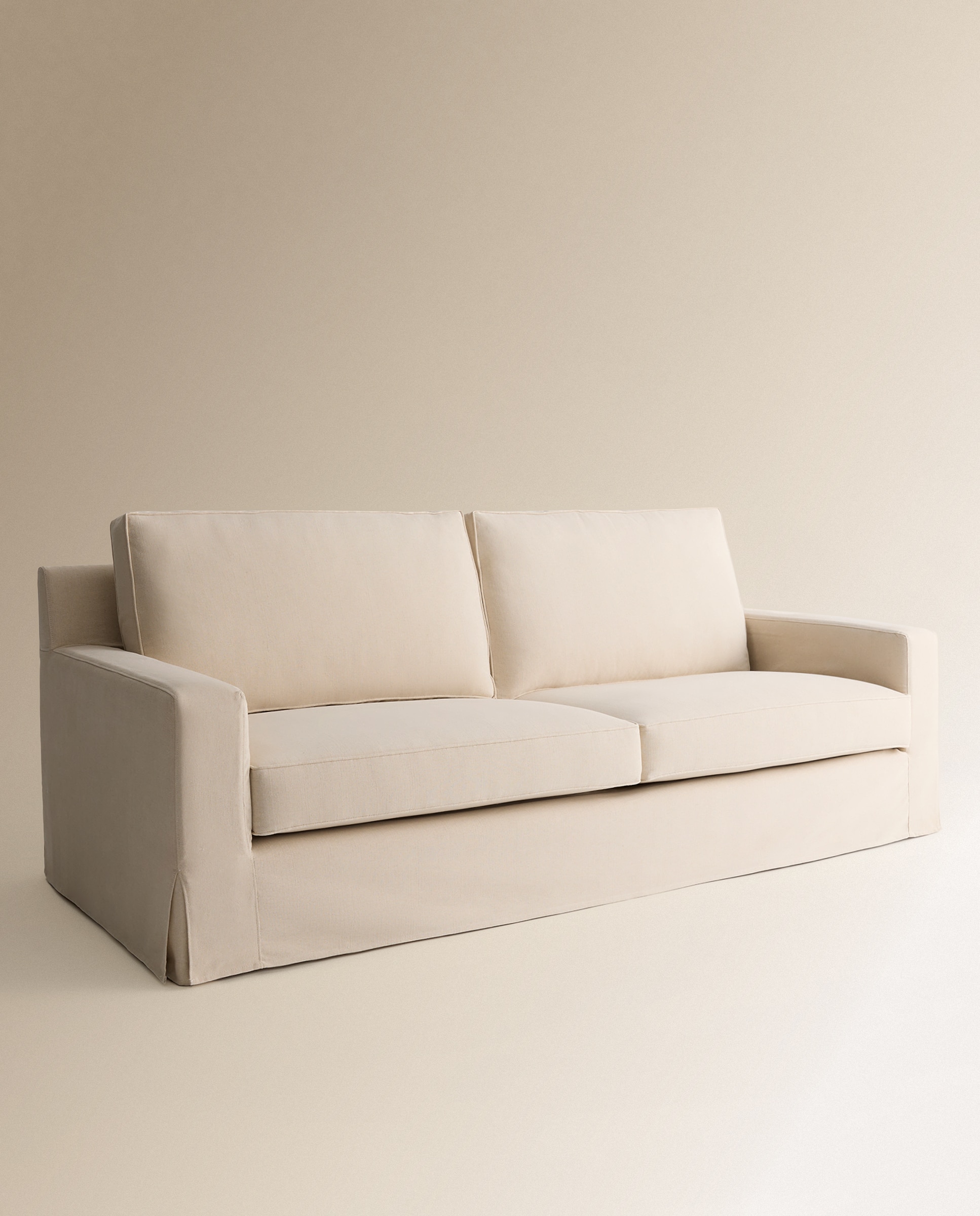 Sofá de 3 Lugares Desembainhável de Algodão e Linho Como Branco-3