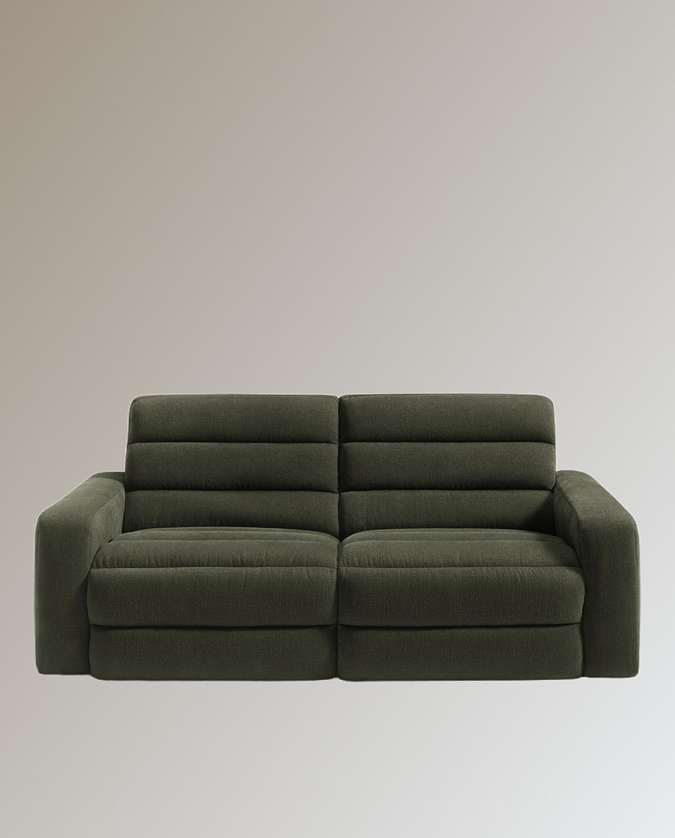 Sofá de 3 plazas con 2 asientos relax eléctricos Reno - Verde 222 cm Verde-1