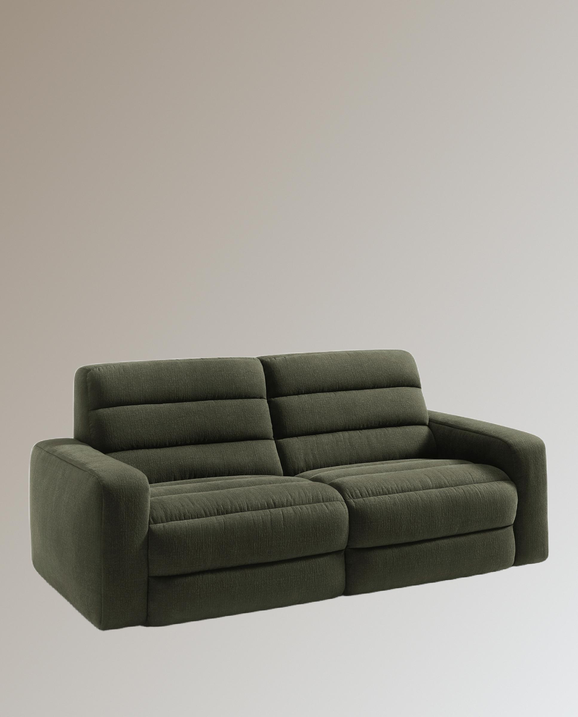 Sofá de 3 plazas con 2 asientos relax eléctricos Reno - Verde 222 cm Verde-2