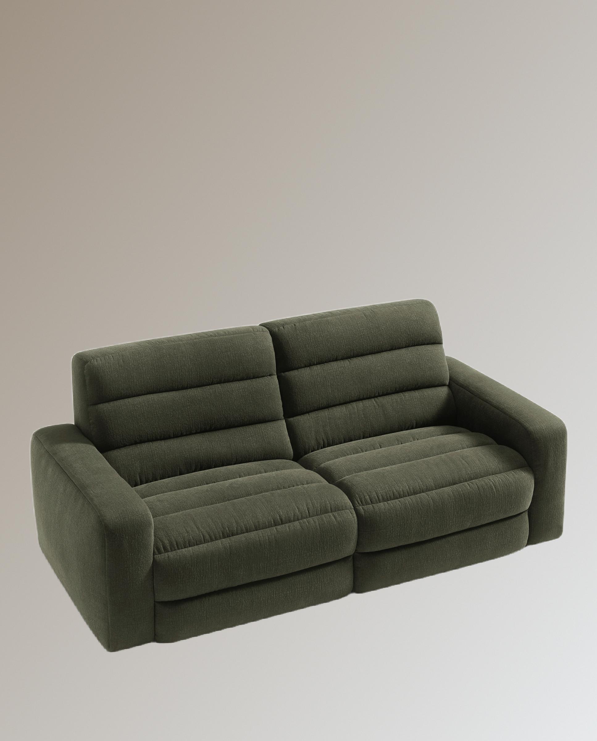 Sofá de 3 plazas con 2 asientos relax eléctricos Reno - Verde 222 cm Verde-4