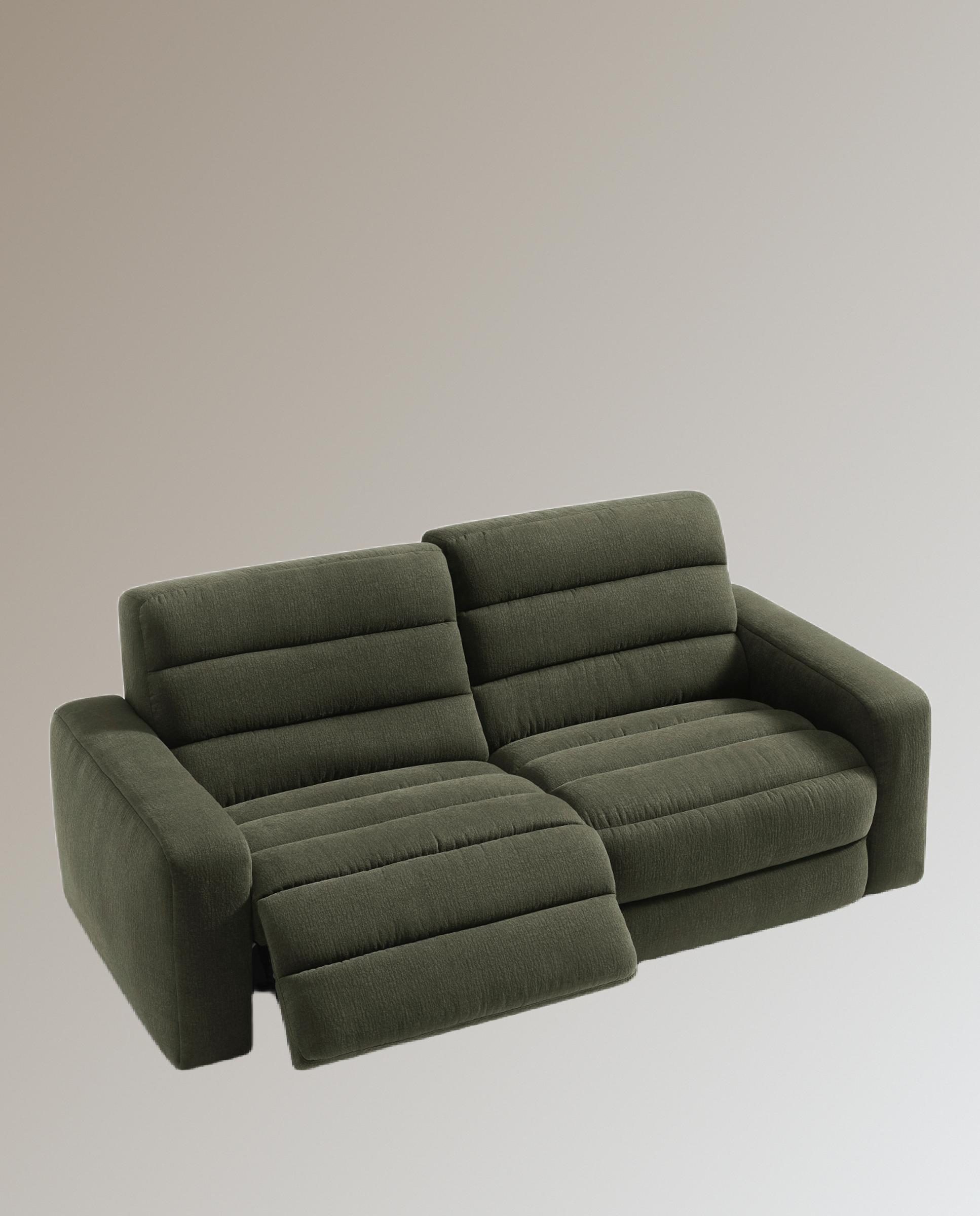 Sofá de 3 plazas con 2 asientos relax eléctricos Reno - Verde 222 cm Verde-5
