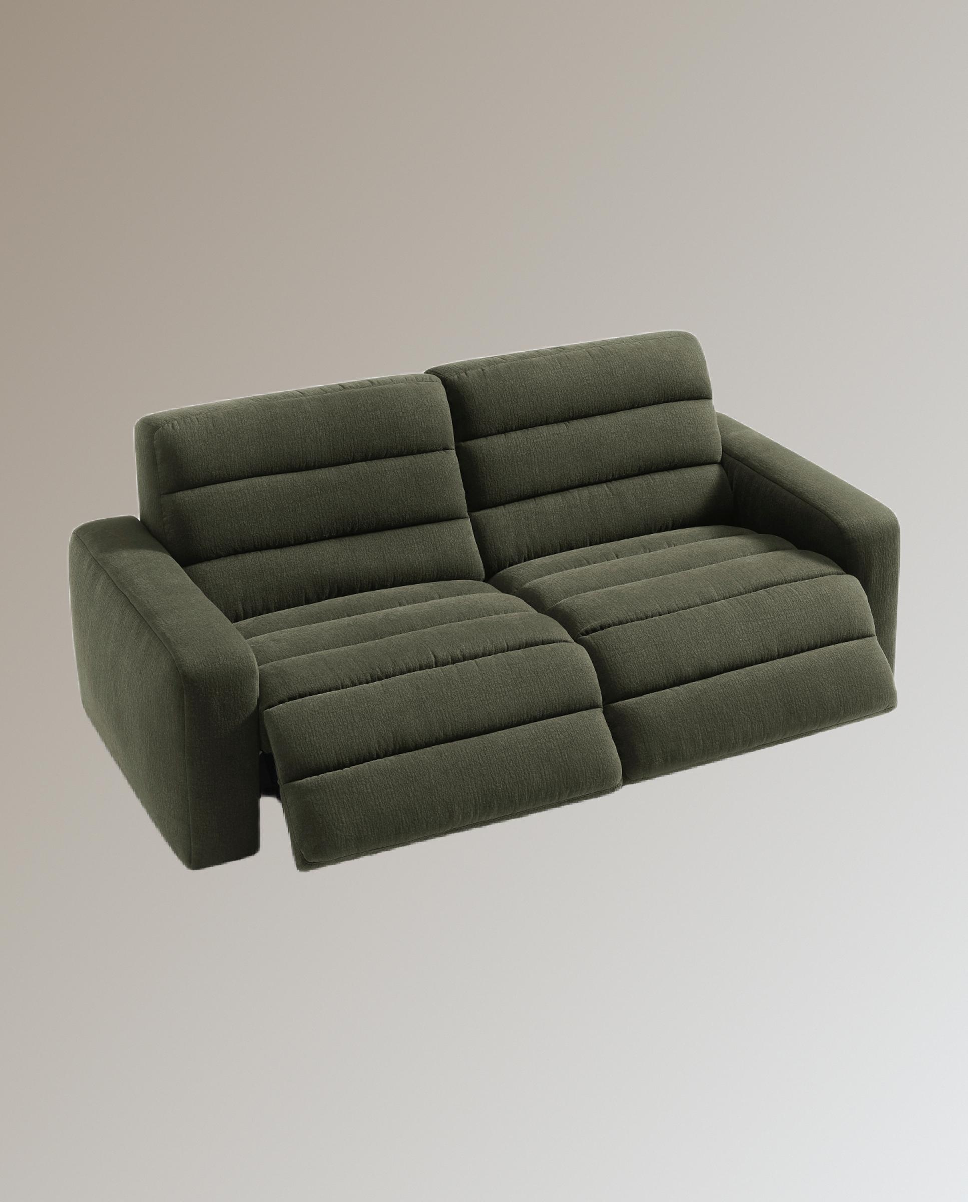 Sofá de 3 plazas con 2 asientos relax eléctricos Reno - Verde 222 cm Verde-6