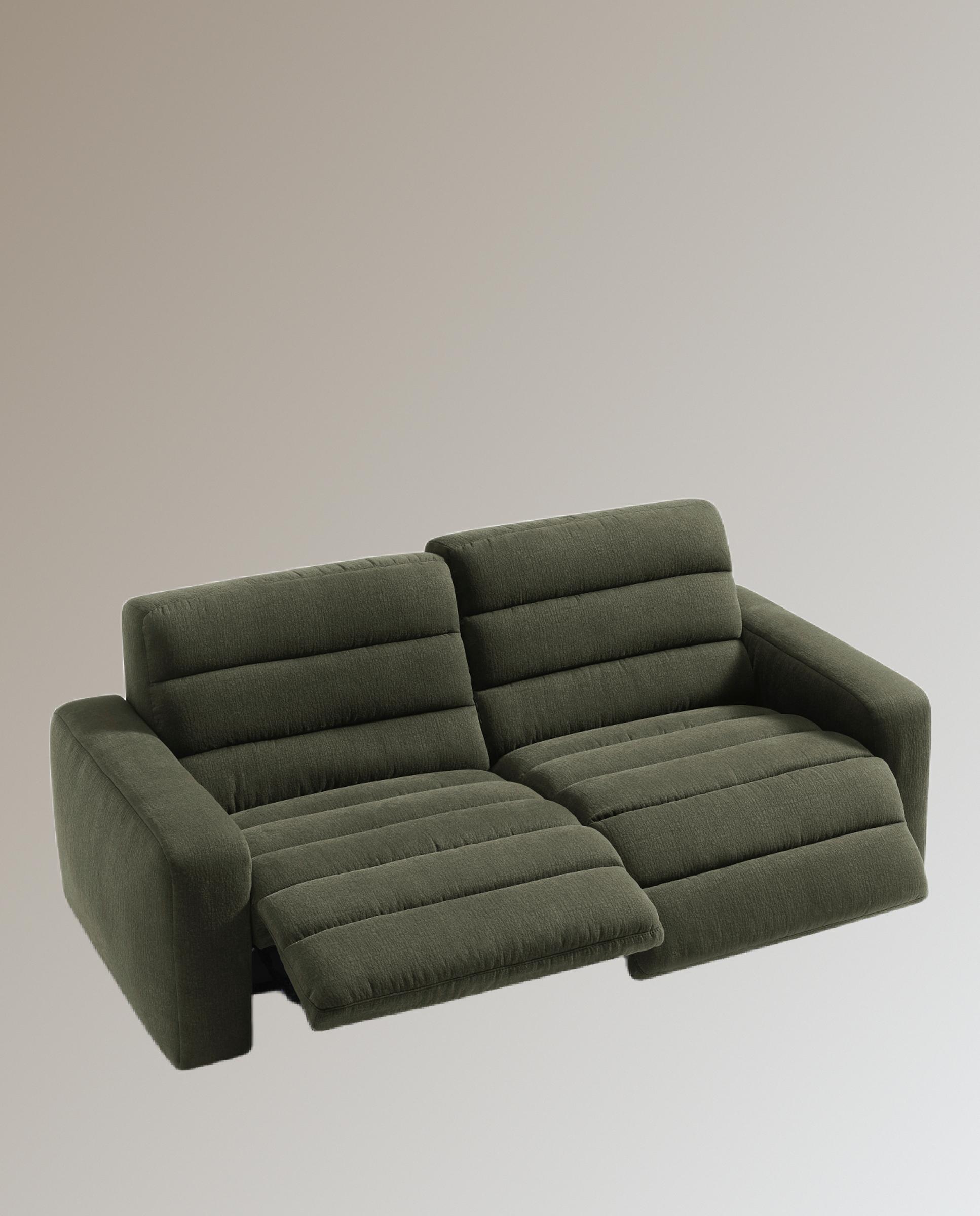 Sofá de 3 plazas con 2 asientos relax eléctricos Reno - Verde 222 cm Verde-7