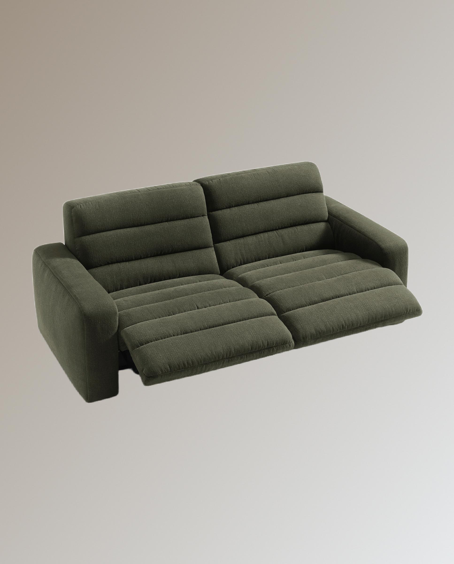 Sofá de 3 plazas con 2 asientos relax eléctricos Reno - Verde 222 cm Verde-8