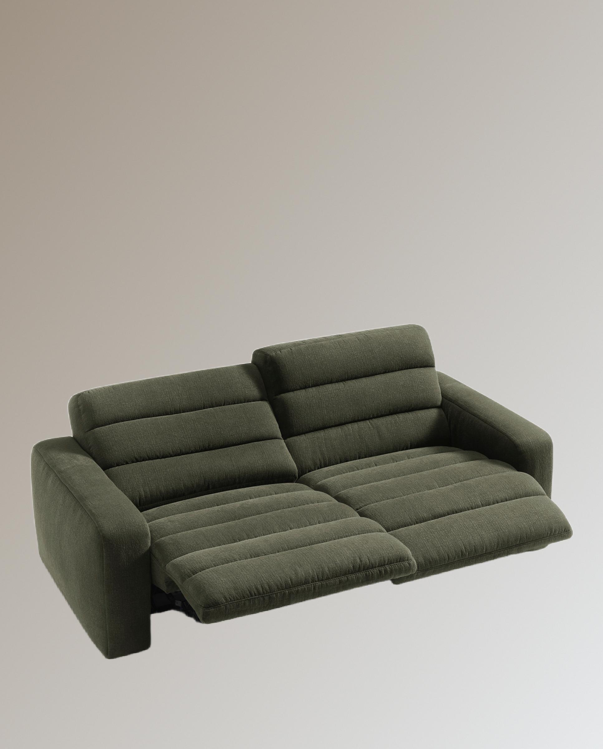 Sofá de 3 plazas con 2 asientos relax eléctricos Reno - Verde 222 cm Verde-9