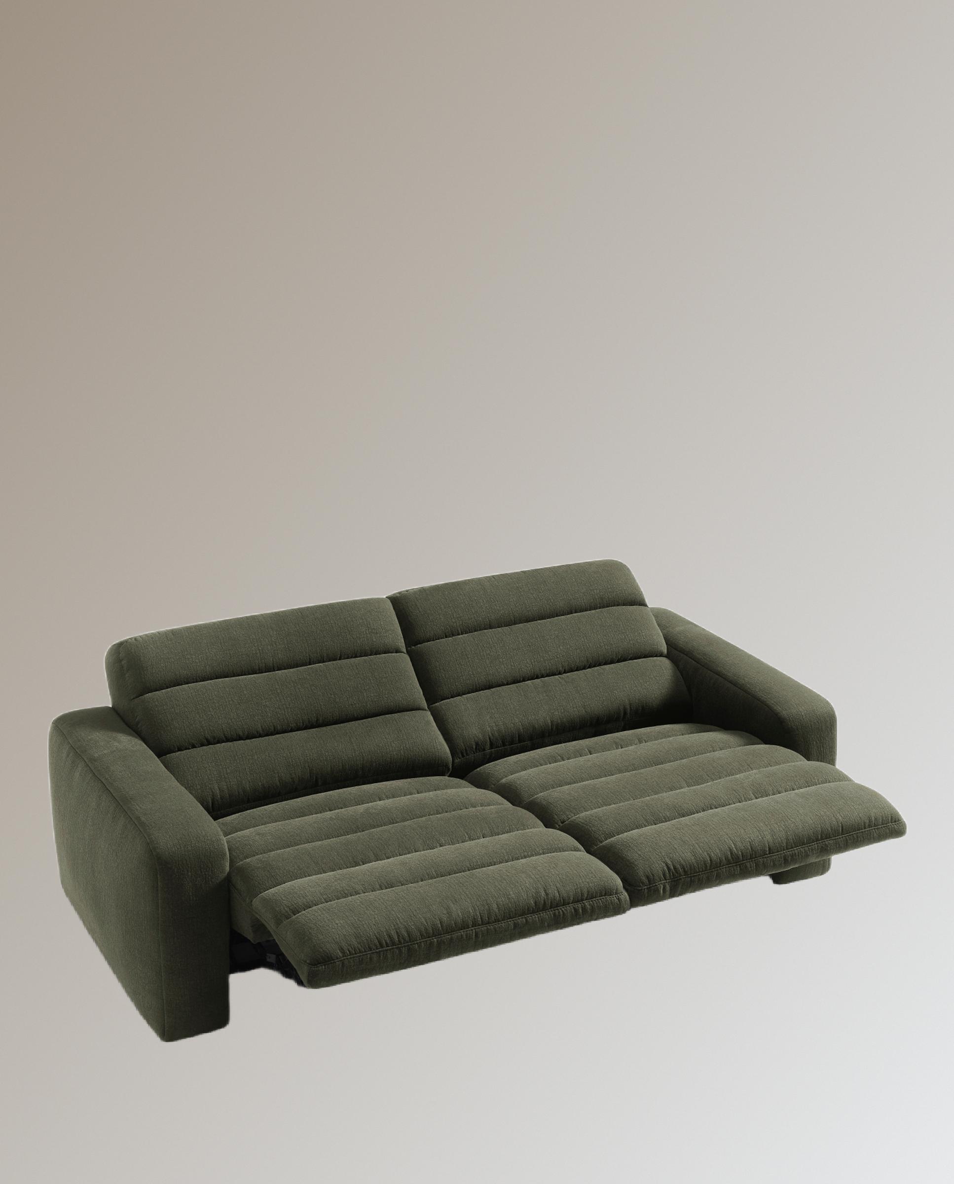Sofá de 3 plazas con 2 asientos relax eléctricos Reno - Verde 222 cm Verde-10