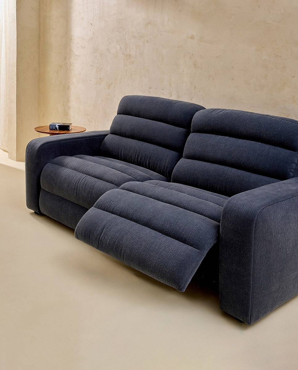 Sofá de 3 plazas con 2 asientos relax eléctricos Reno - Azul 202 cm Azul-1