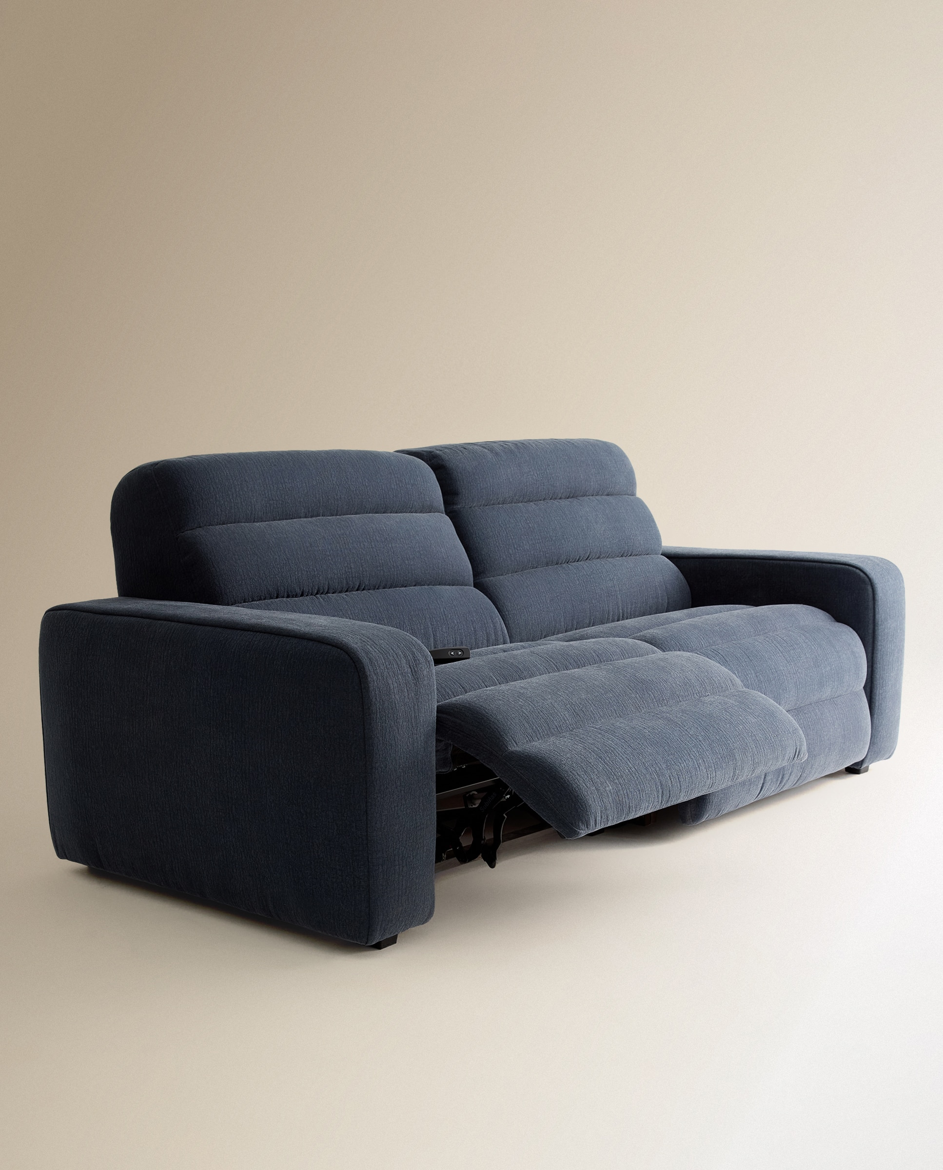 Sofá de 3 plazas con 2 asientos relax eléctricos Reno - Azul 202 cm Azul-7