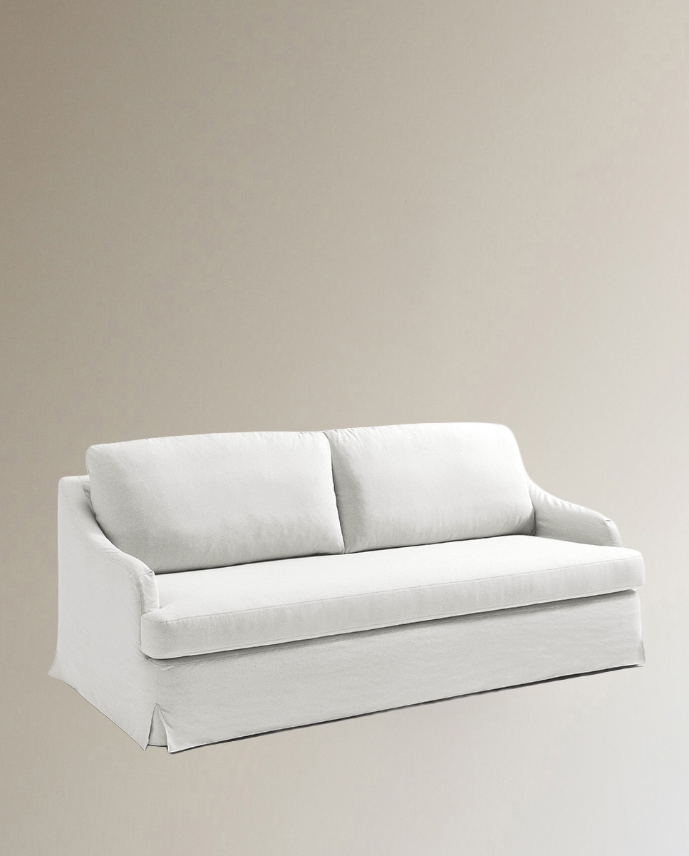 Sofá de 3 plazas desenfundable mezcla lino Devon - Blanco Blanco-1