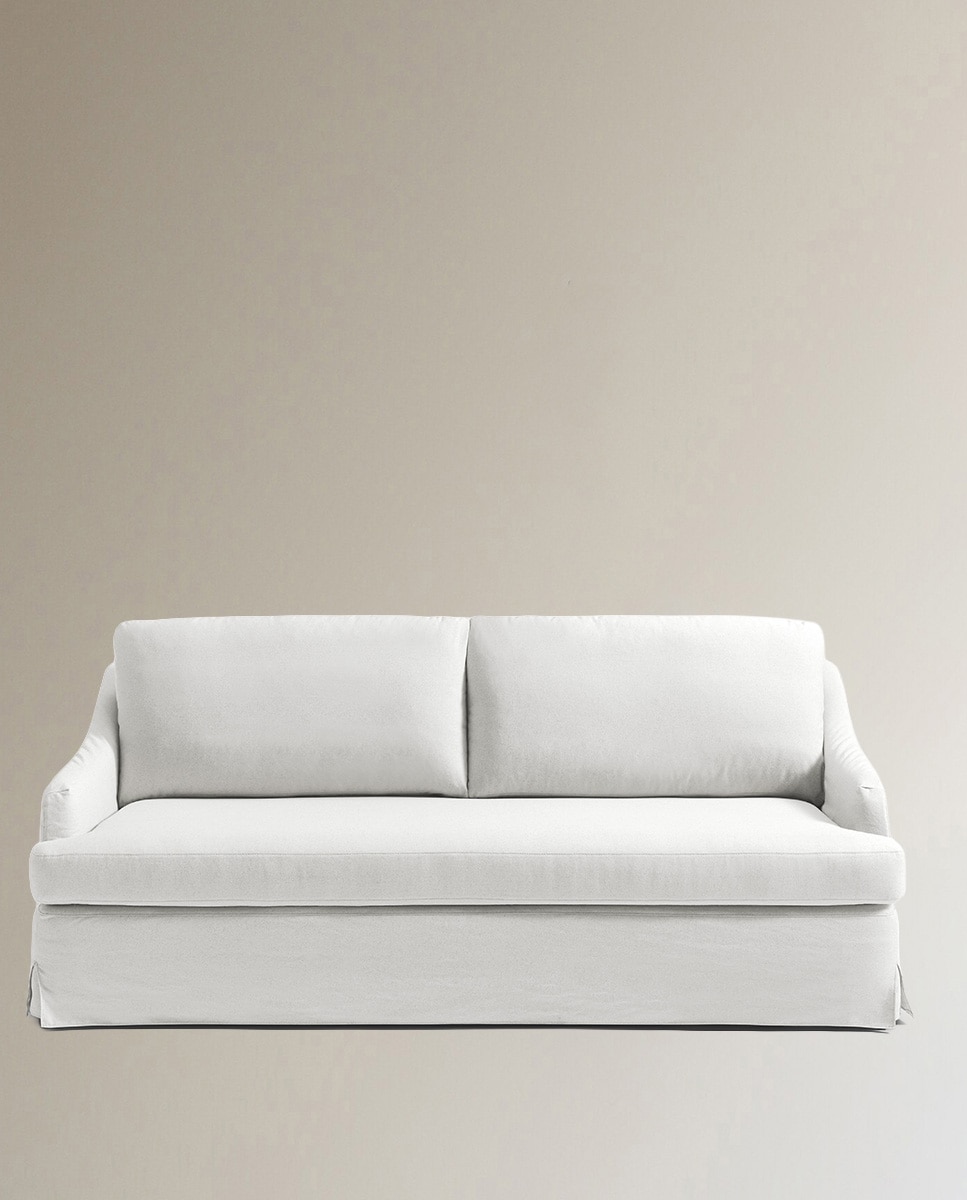 Sofá de 3 plazas desenfundable mezcla lino Devon - Blanco Blanco-2