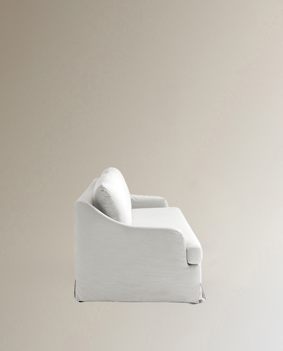 Sofá de 3 plazas desenfundable mezcla lino Devon - Blanco Blanco-3