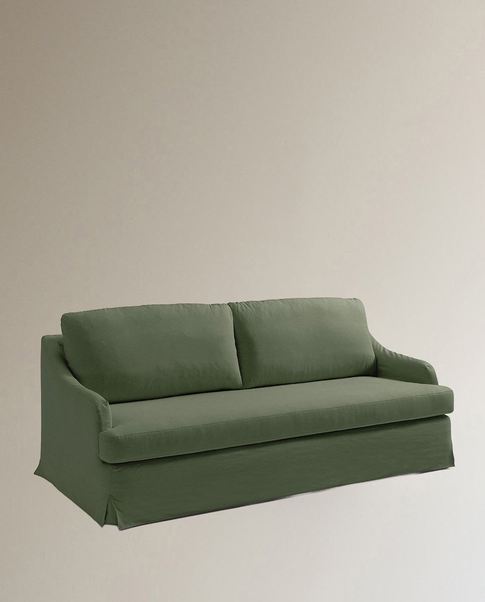 Sofá de 3 plazas desenfundable mezcla lino Devon - Verde suave Verde suave-1