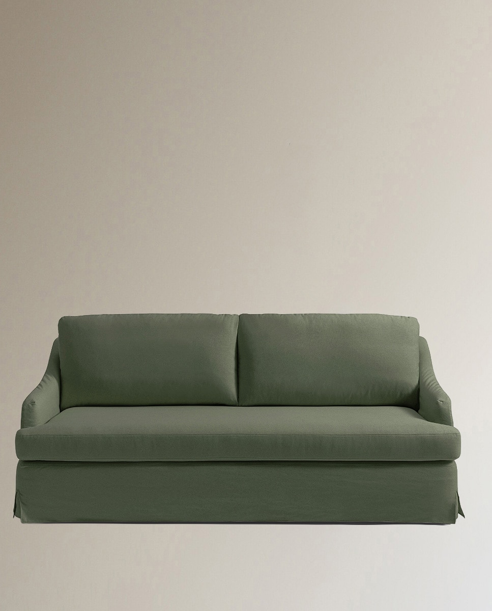 Sofá de 3 plazas desenfundable mezcla lino Devon - Verde suave Verde suave-2