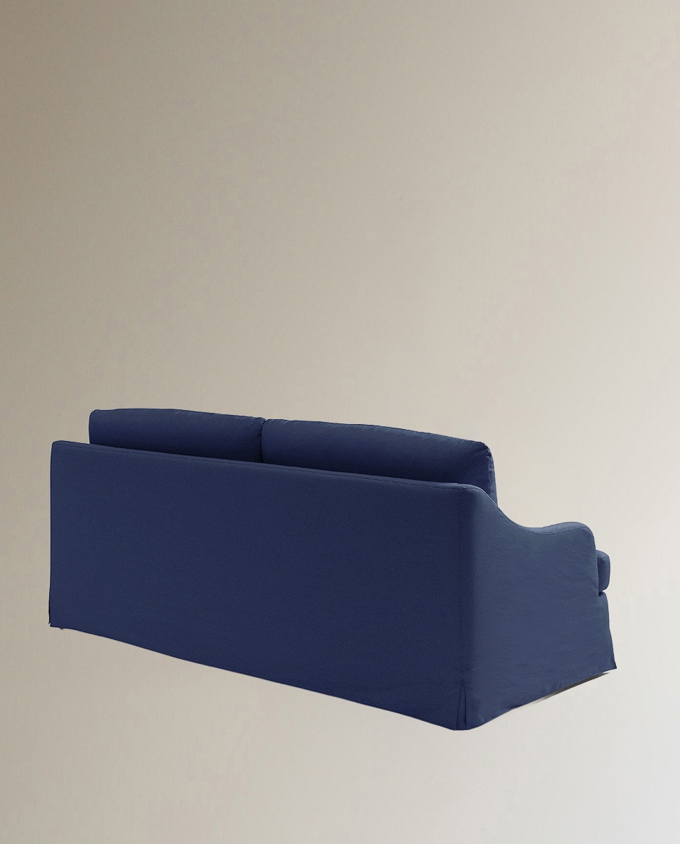 Sofá de 3 plazas desenfundable mezcla lino Devon - Azul marino Azul marino-4