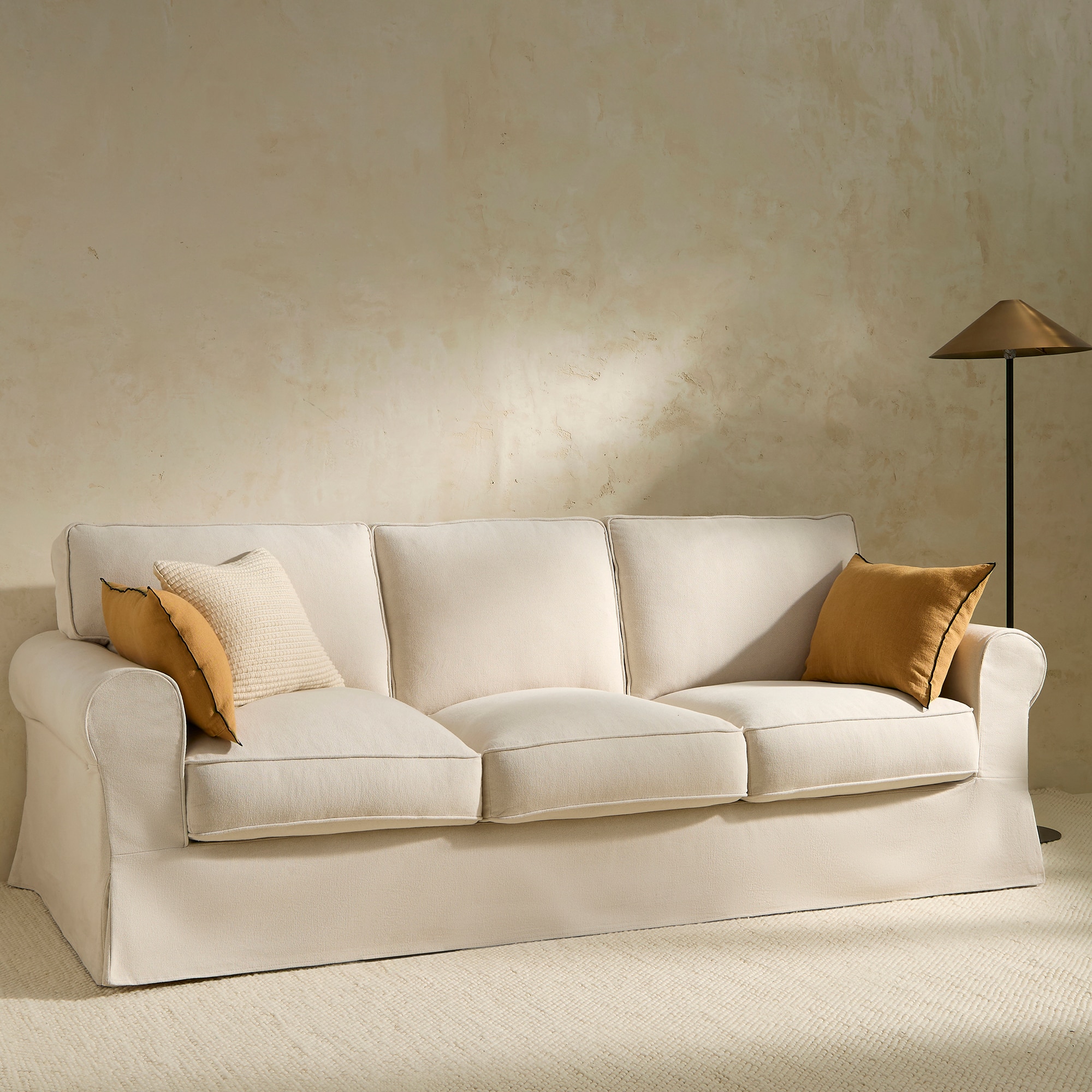 Imagem 0 de Sofá de 3 Lugares Desembainhável de Algodão e Linho com Braço Redondo Bolonia