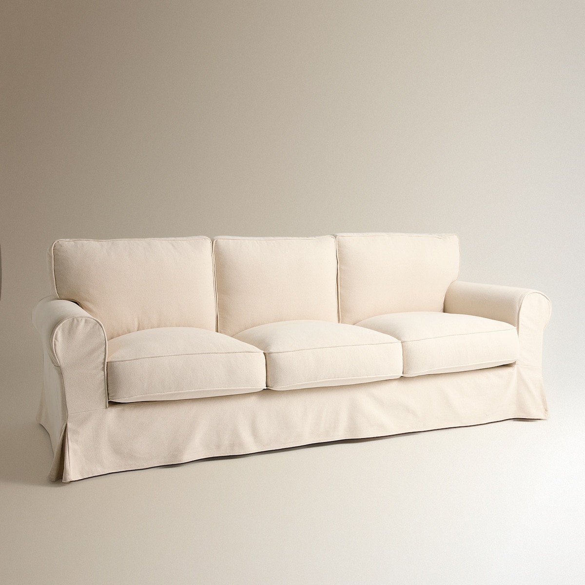 Sofá de 3 Lugares Desembainhável de Algodão e Linho com Braço Redondo Bolonia Natural-2