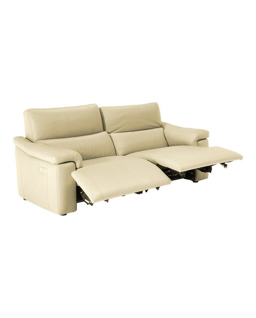 Sofá de 3 lugares em pele com 2 assentos e relax eléctrico Jefferson N46 Creme-3