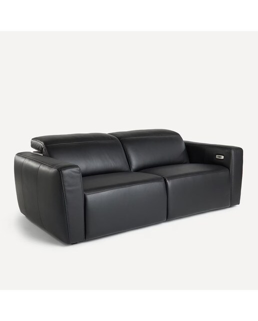Sofá de 3 Lugares em Pele com 2 Assentos de Relax Elétricos Oporto Preto-2