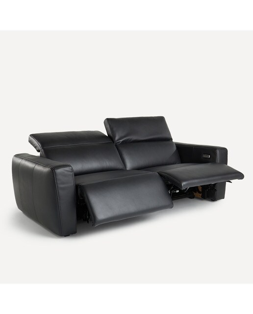 Sofá de 3 Lugares em Pele com 2 Assentos de Relax Elétricos Oporto Preto-3