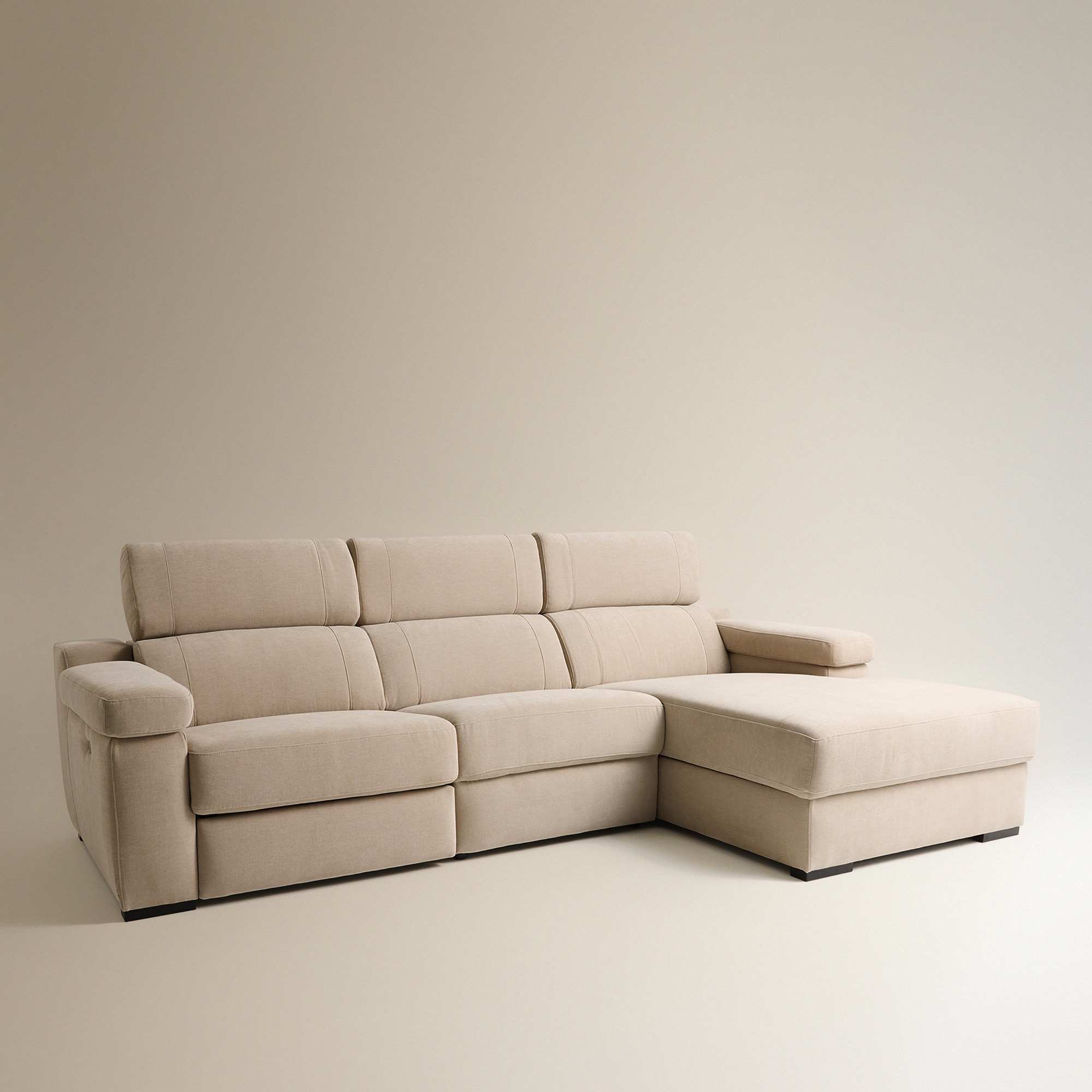 Sofá de 3 Lugares com Chaise Longue Direita e um Assento Relax Elétrico City Bege-2