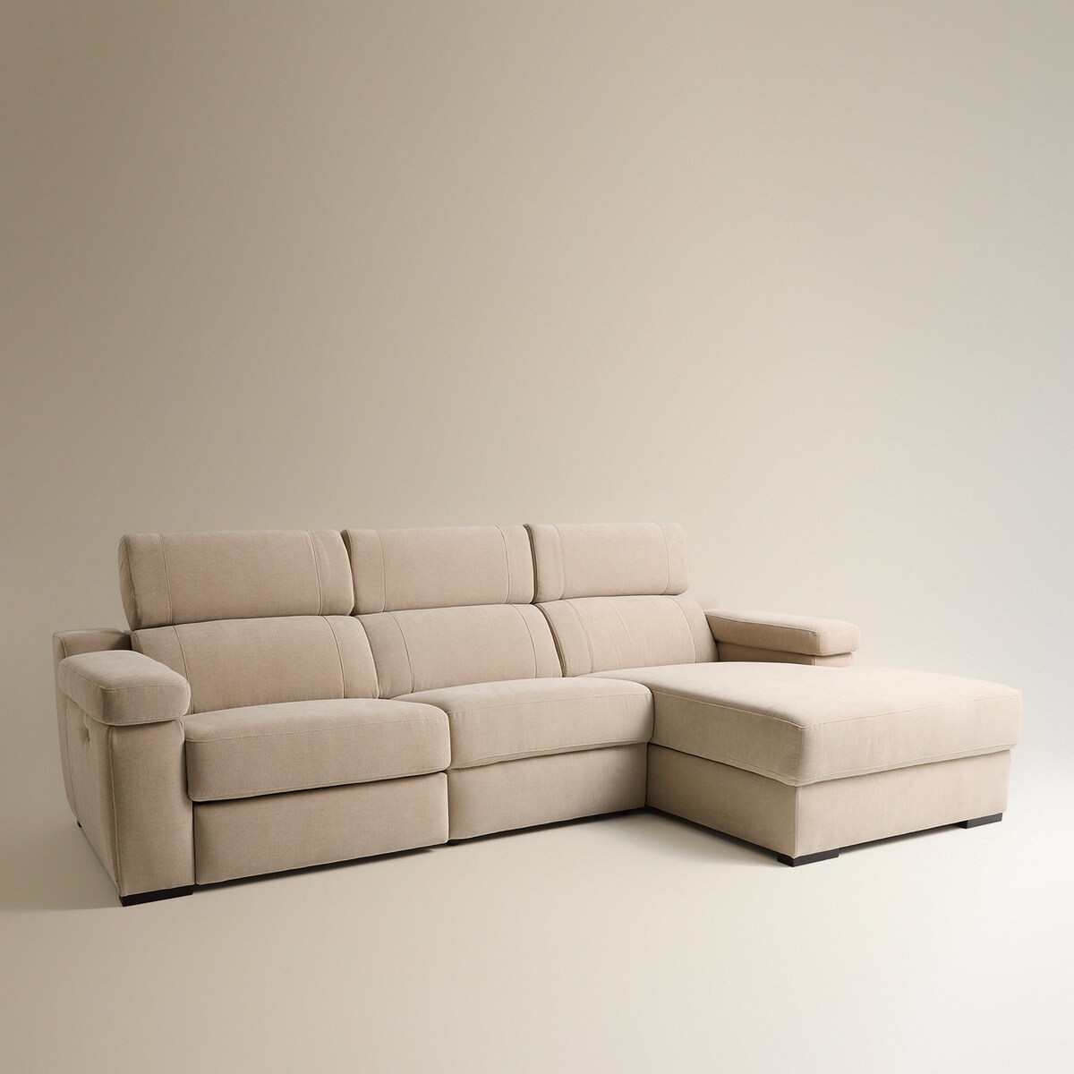 Sofá de 3 Lugares com Chaise Longue Direita e um Assento Relax Elétrico City Bege-2