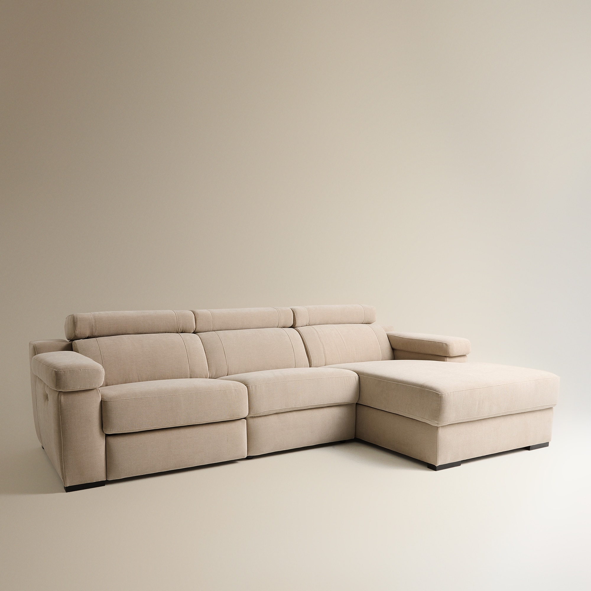 Sofá de 3 Lugares com Chaise Longue Direita e um Assento Relax Elétrico City Bege-3
