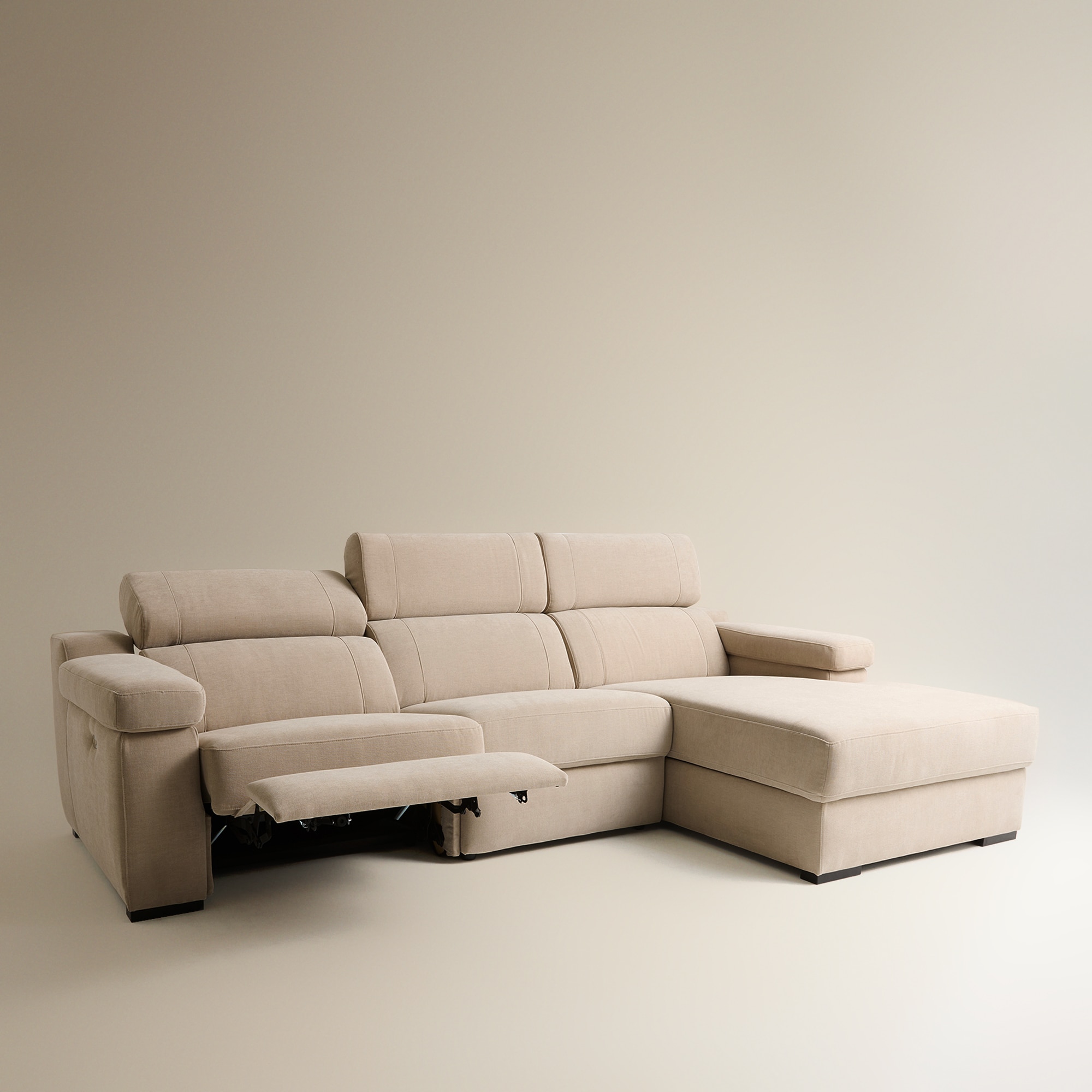 Sofá de 3 Lugares com Chaise Longue Direita e um Assento Relax Elétrico City Bege-4