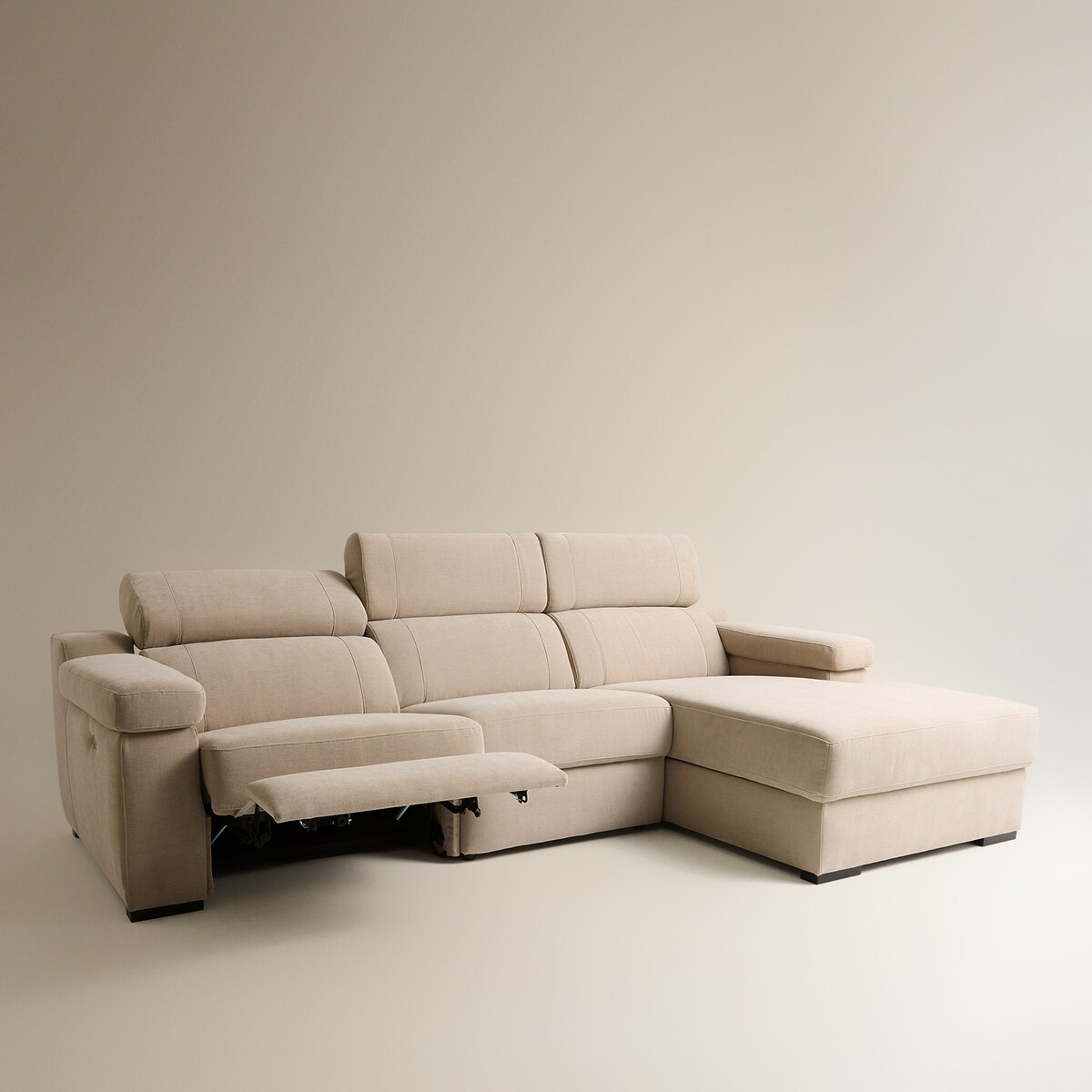 Sofá de 3 Lugares com Chaise Longue Direita e um Assento Relax Elétrico City Bege-4