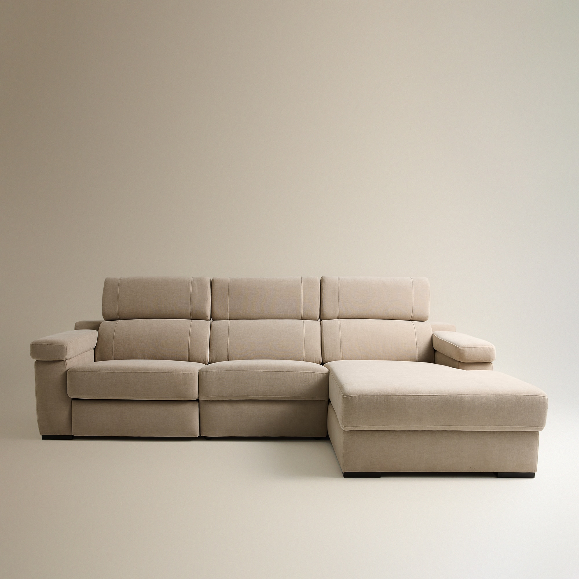Sofá de 3 Lugares com Chaise Longue Direita e um Assento Relax Elétrico City Bege-5