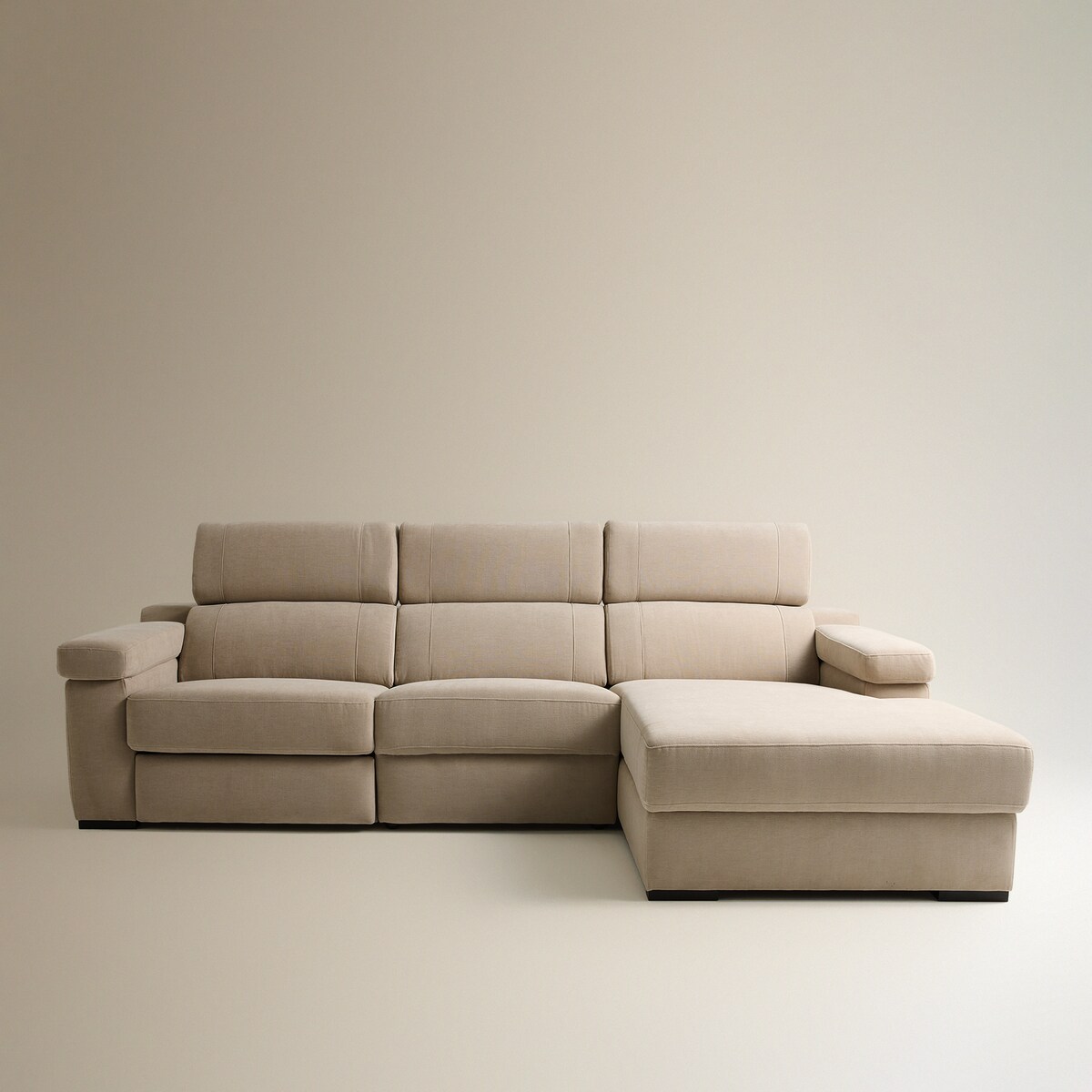 Sofá de 3 Lugares com Chaise Longue Direita e um Assento Relax Elétrico City Bege-5