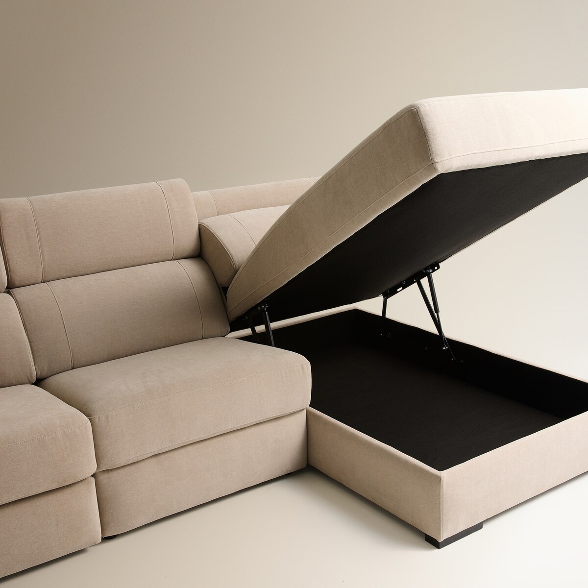 Sofá de 3 Lugares com Chaise Longue Direita e um Assento Relax Elétrico City Bege-8