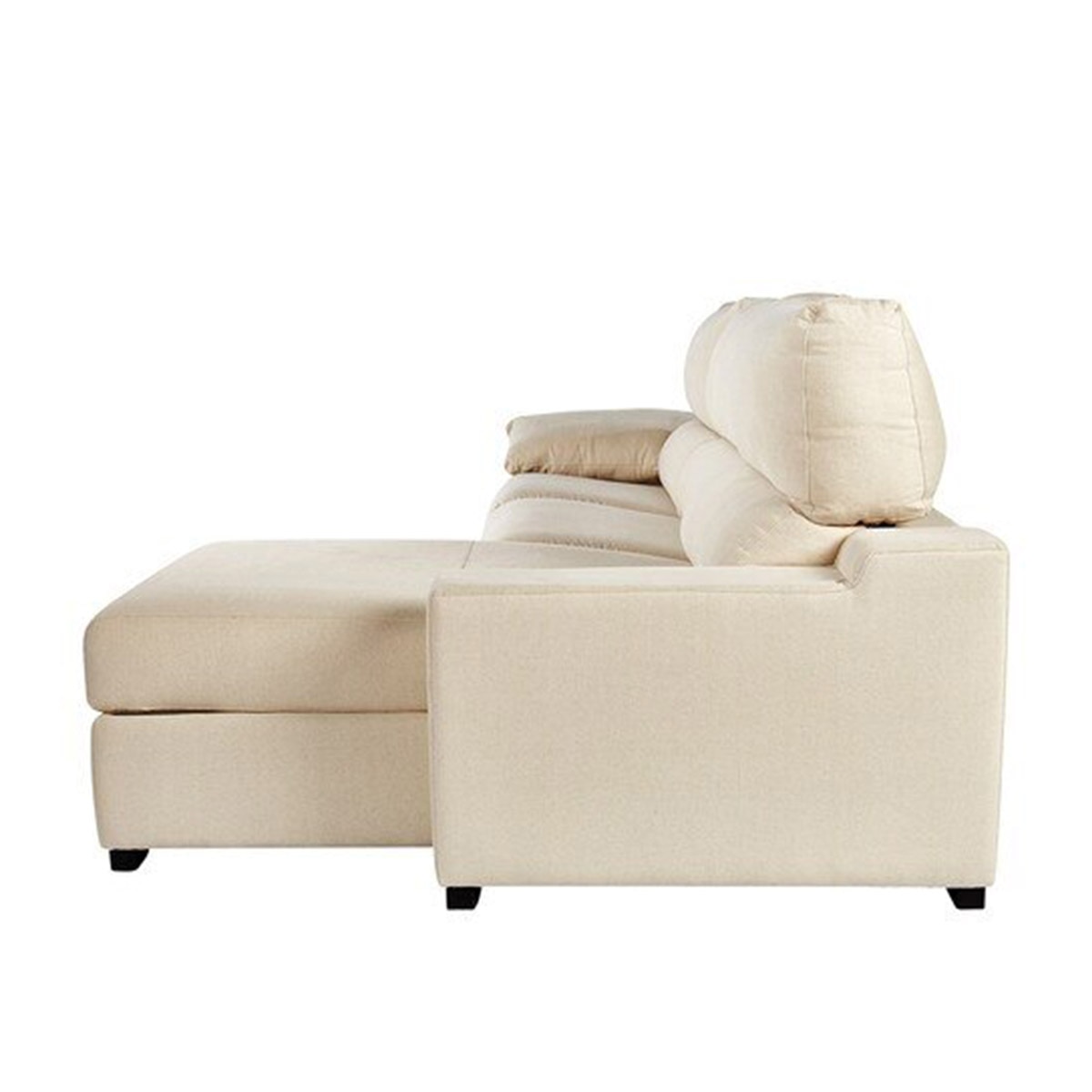Sofá-cama Estofado de 5 Lugares com Chaise-longue Direita e Baú de Algodão e Linho Frank Natural-3