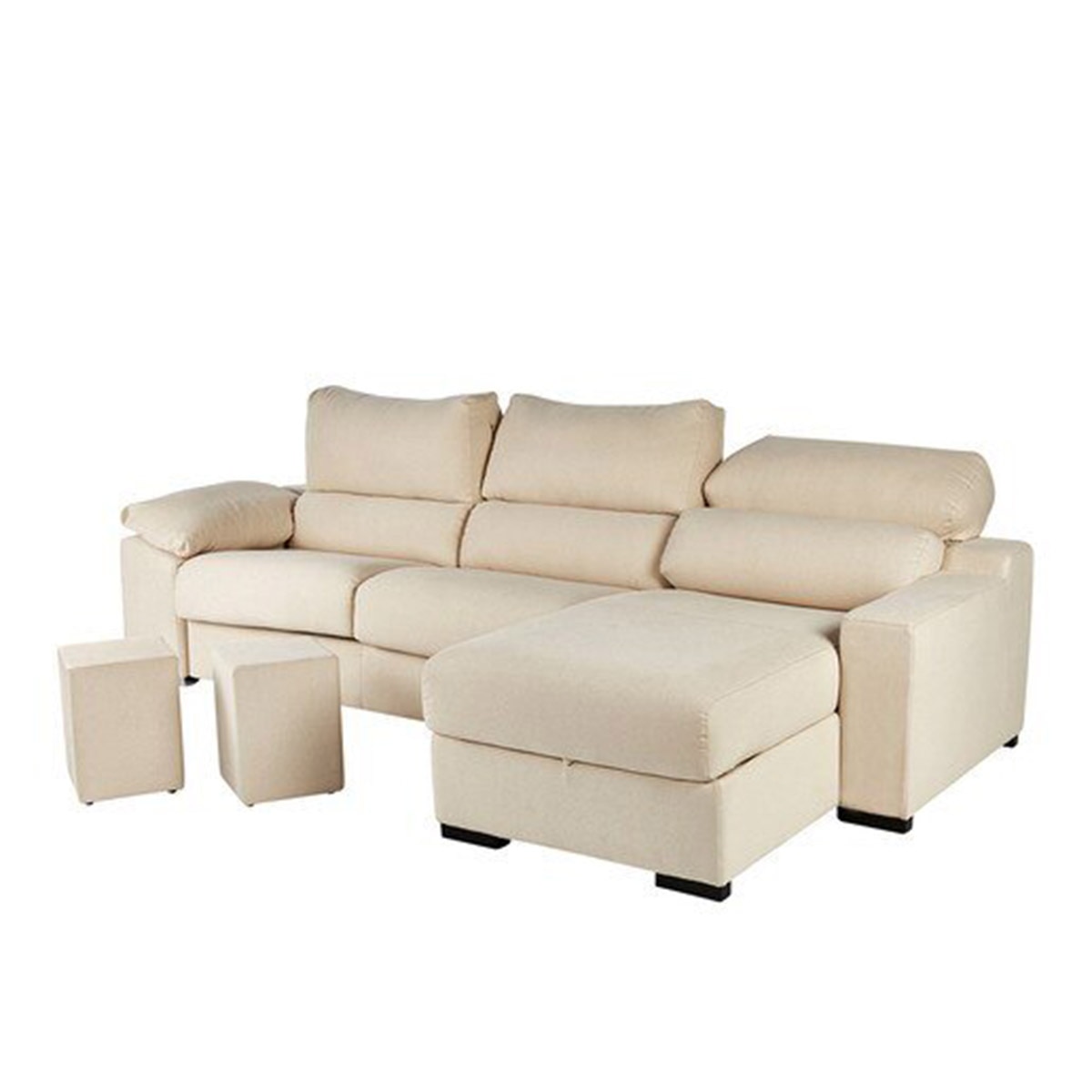 Sofá-cama Estofado de 5 Lugares com Chaise-longue Direita e Baú de Algodão e Linho Frank Natural-4