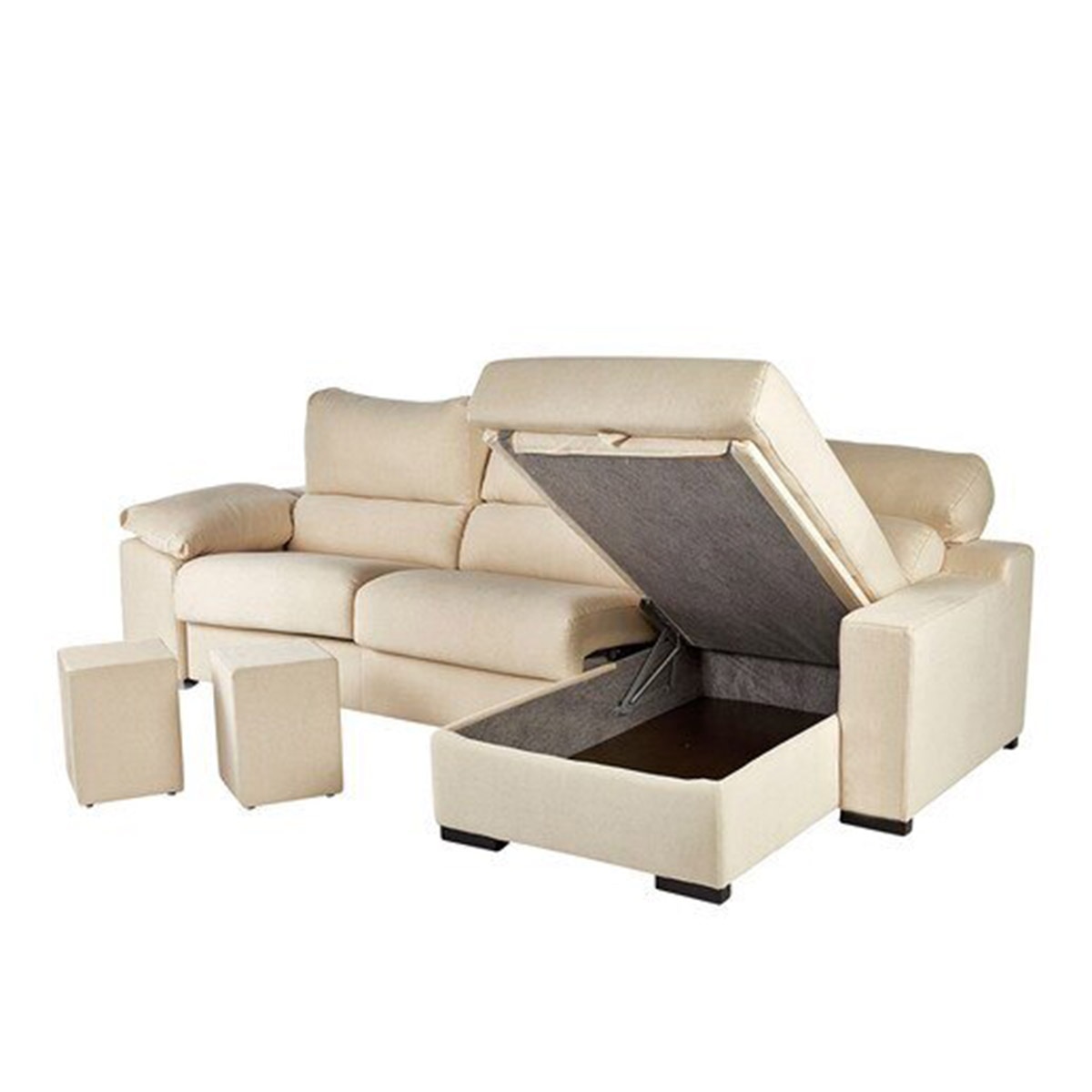 Sofá-cama Estofado de 5 Lugares com Chaise-longue Direita e Baú de Algodão e Linho Frank Natural-5