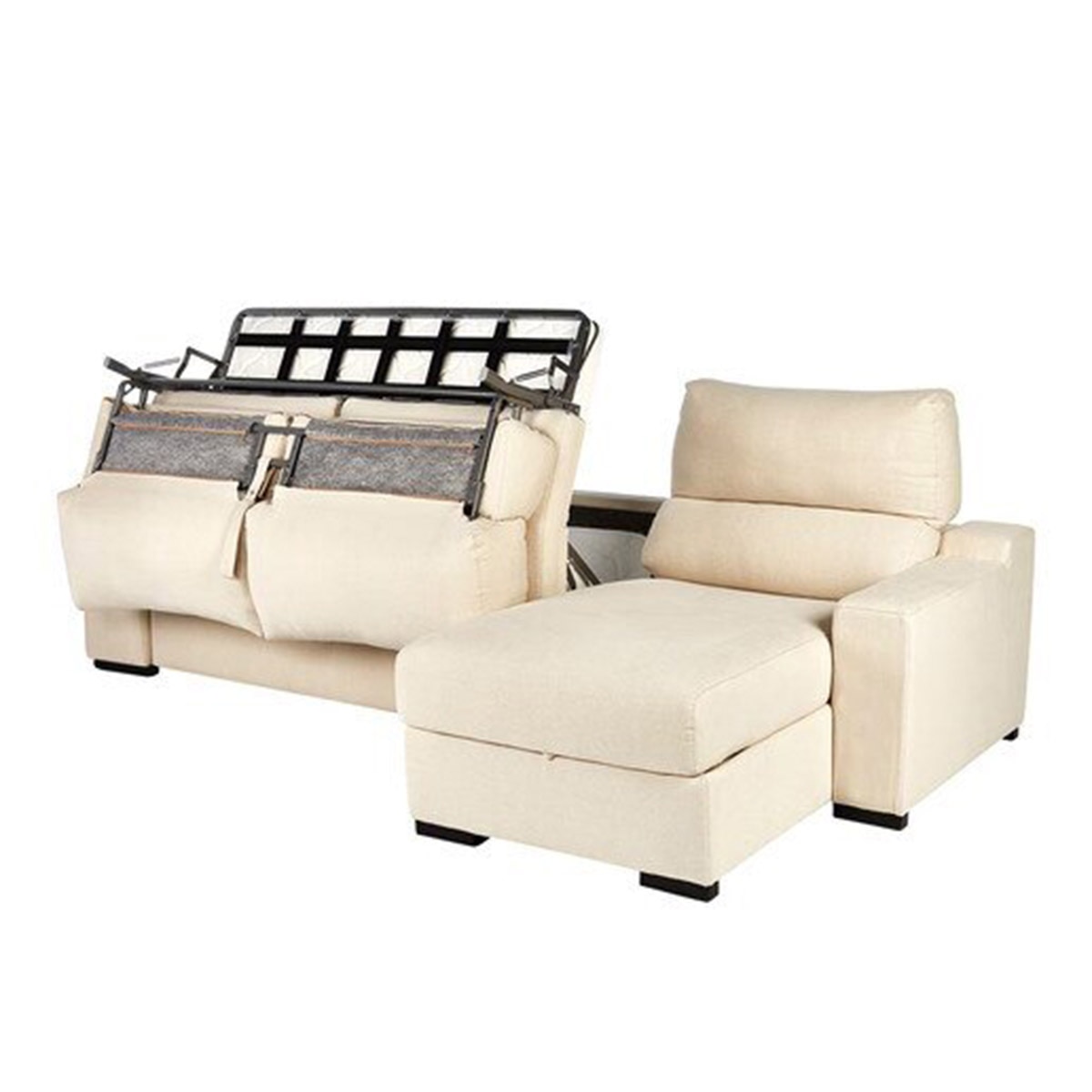 Sofá-cama Estofado de 5 Lugares com Chaise-longue Direita e Baú de Algodão e Linho Frank Natural-6