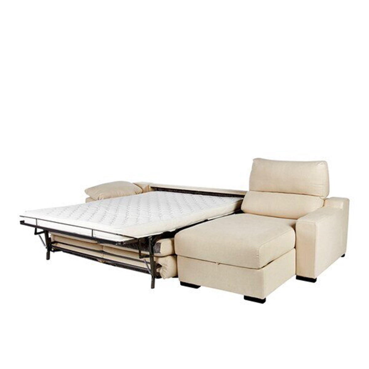 Sofá-cama Estofado de 5 Lugares com Chaise-longue Direita e Baú de Algodão e Linho Frank Natural-7