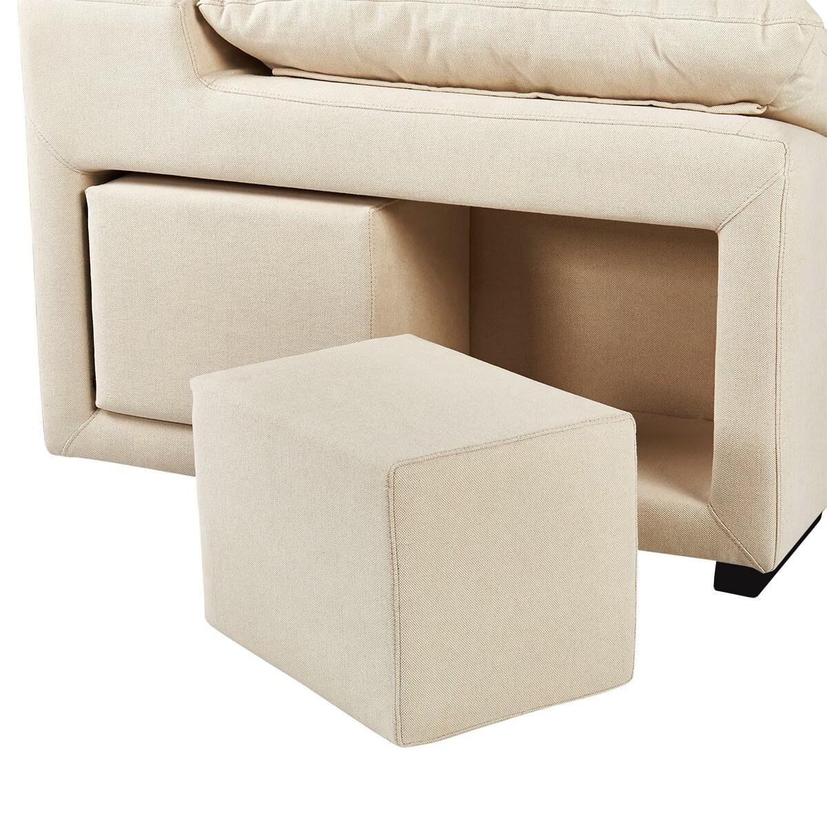 Sofá-cama Estofado de 5 Lugares com Chaise-longue Direita e Baú de Algodão e Linho Frank Natural-8