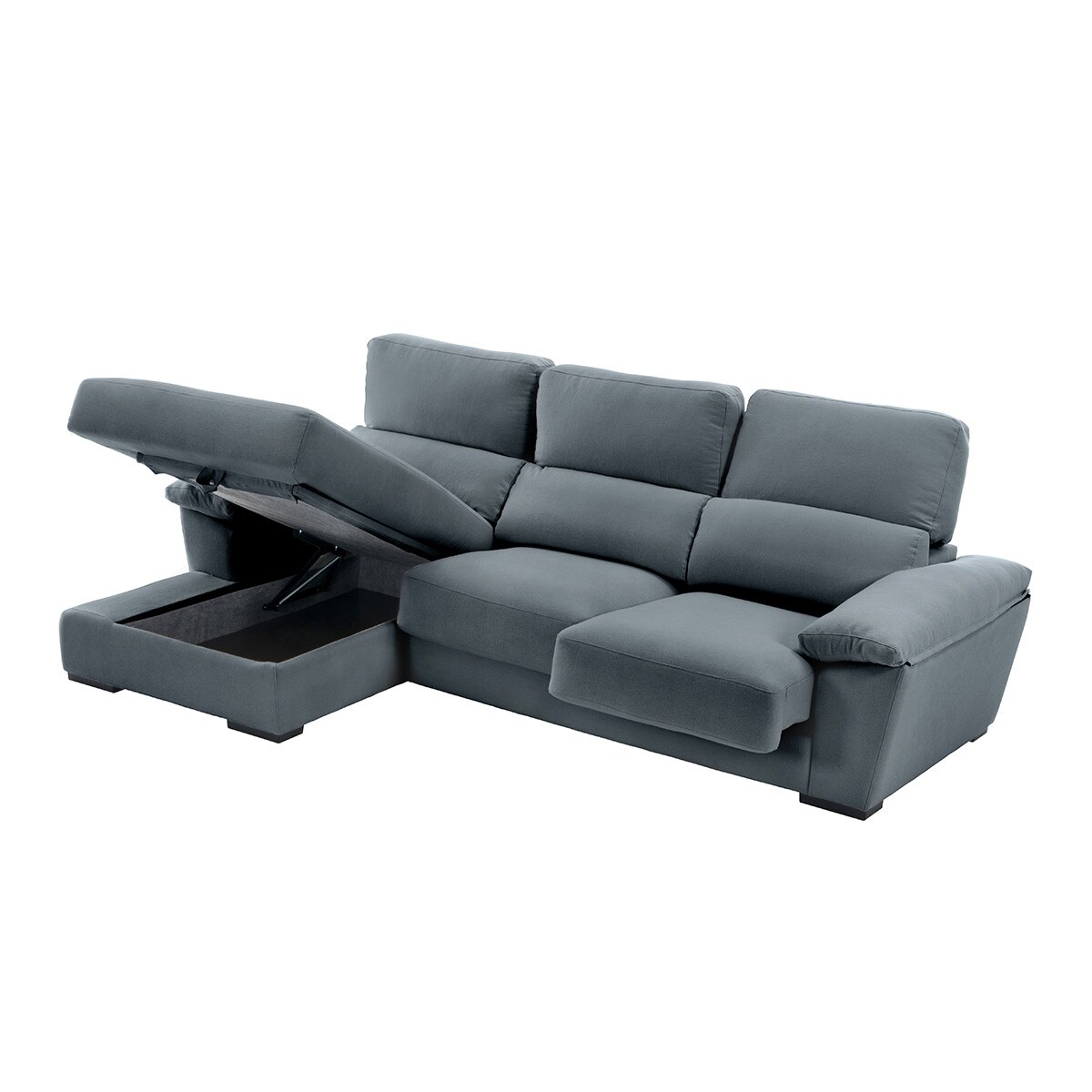 Sofá de Algodão e Linho de 5 Lugares com Assentos Deslizantes e Chaise Longue Esquerda com Baú Cloud Antracite-3