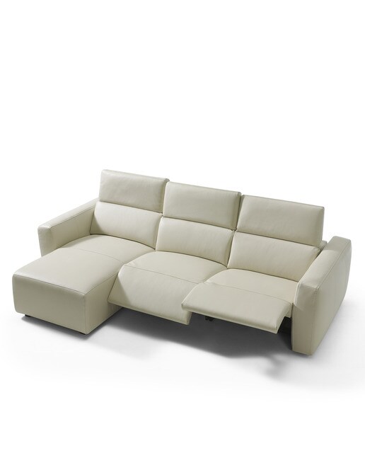 Sofá em Pele de 5 Lugares com 2 Assentos Relax Elétricos e Chaise Longue Esquerda Trento Pietra-4