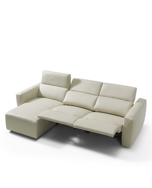 Sofá em Pele de 5 Lugares com 2 Assentos Relax Elétricos e Chaise Longue Esquerda Trento Pietra-5