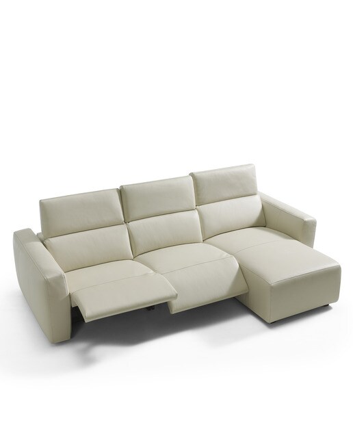 Sofá em Pele de 5 Lugares com 2 Assentos Relax Elétricos e Chaise Longue Direita Trento Pietra-4