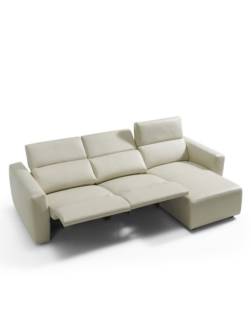 Sofá em Pele de 5 Lugares com 2 Assentos Relax Elétricos e Chaise Longue Direita Trento Pietra-5