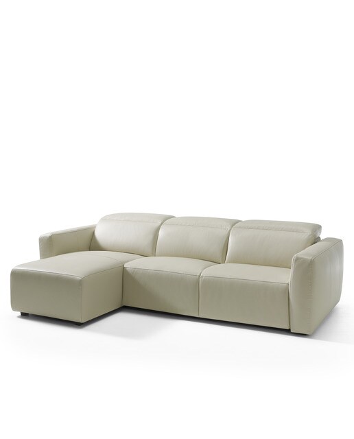 Sofá em Pele de 5 Lugares com 1 Assento Relax Elétrico e Chaise Longue Esquerda Trento Pietra-2