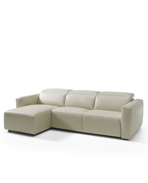 Sofá em Pele de 5 Lugares com Chaise Longue Esquerda Trento Pietra-2
