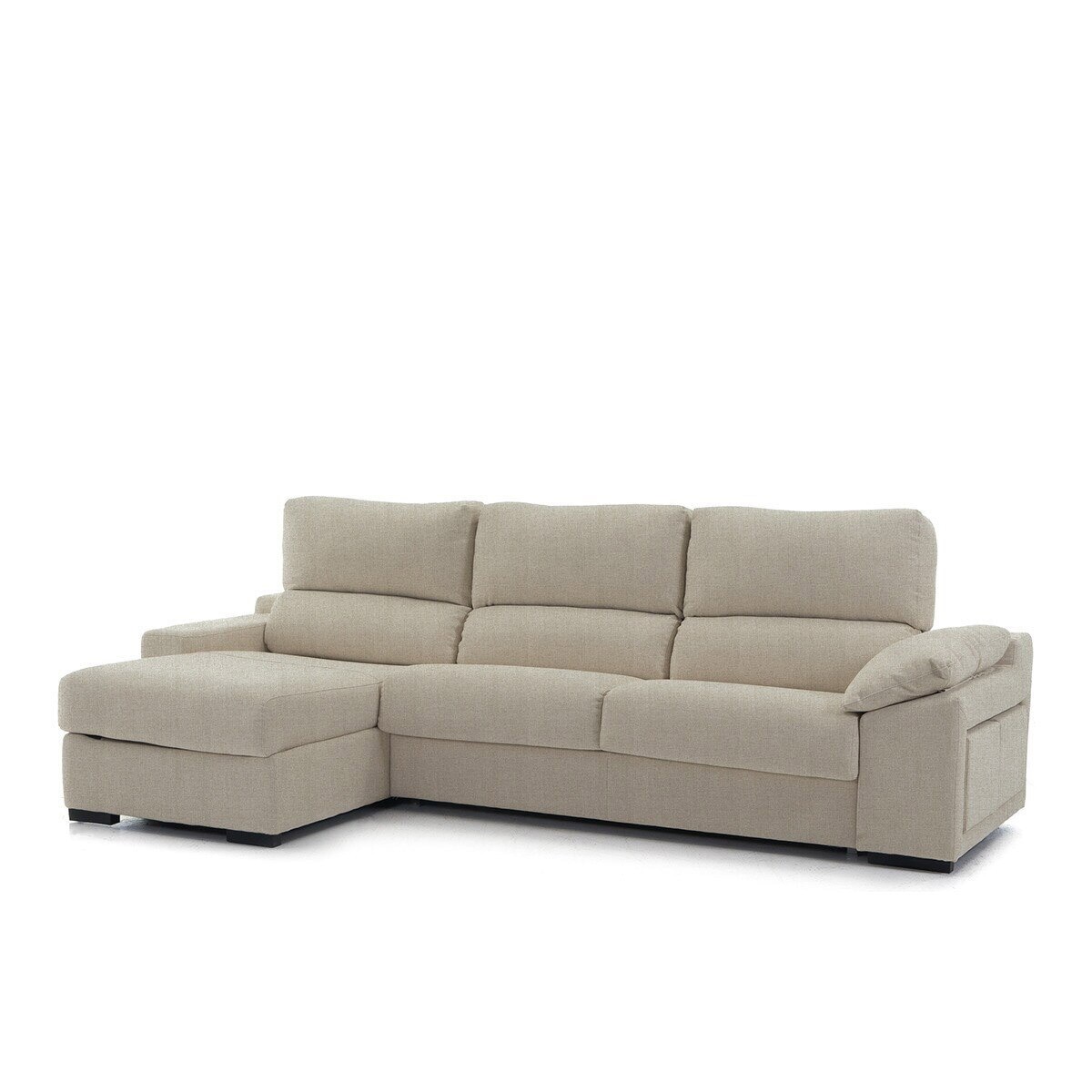 Sofá estofado de 5 lugares com assentos deslizantes, chaise longue esquerda e baú Frank Bege-2