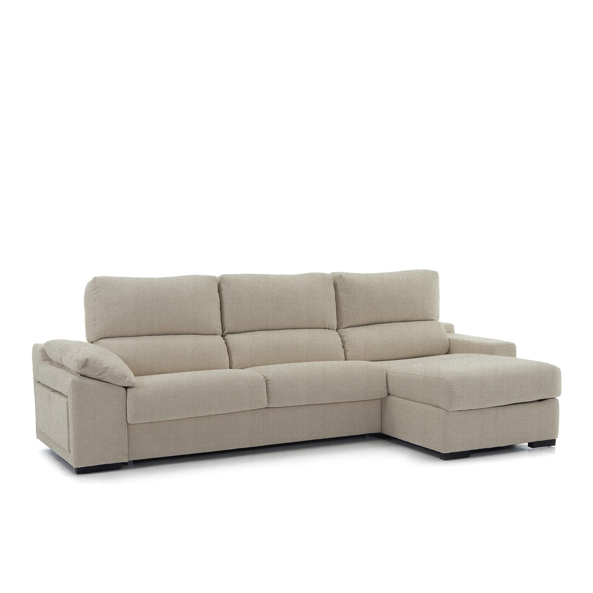 Sofá estofado de 5 lugares com assentos deslizantes, chaise longue direita e baú Frank Bege-2